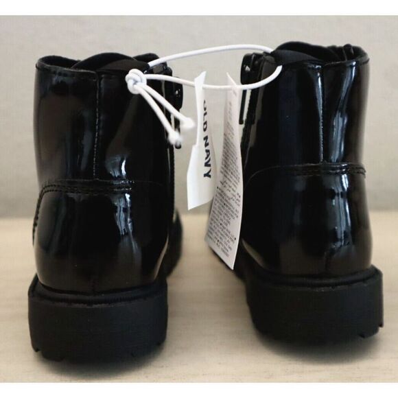 Old Navy 749932 Toddler Girl Sz 8 Black Shiny Faux-Leather Side-Zip Combat Boots - Picture 4 of 7